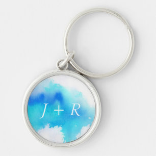 Blue spot, watercolor abstract hand painted key ring
