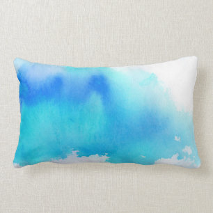 Blue spot, watercolor abstract hand painted lumbar cushion
