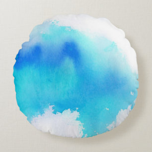 Blue spot, watercolor abstract hand painted round cushion