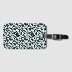 Blue Spots Turquoise Pink Faux Leopard Skin Luggage Tag