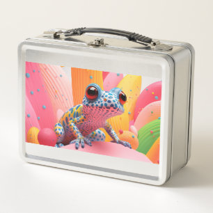 Blue-spotted frog with pastel background metal lunch box
