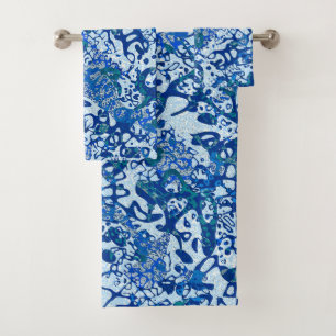 Blue Spotted Graphic Abstraction Bath Towel Set