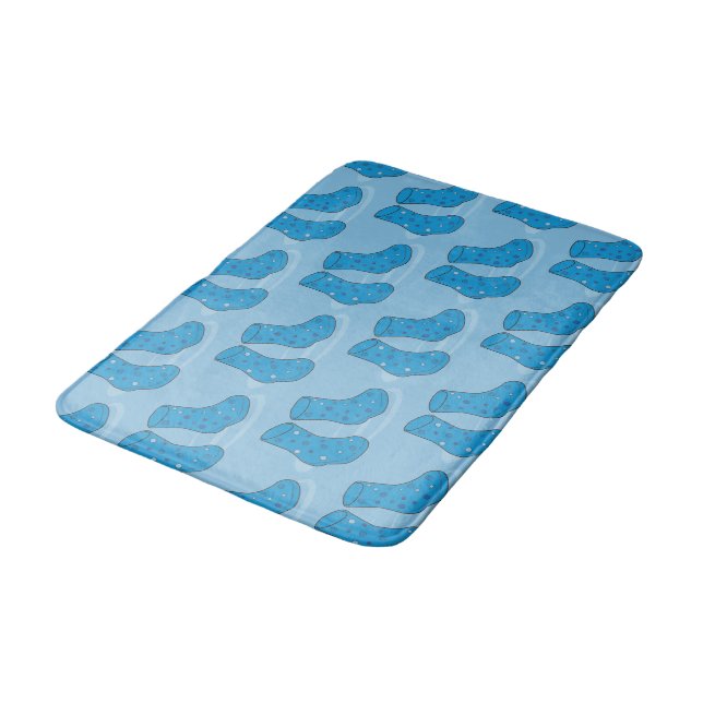 Blue Spotty Wellies Boots Quirky Pattern Bath Mat (Angled)