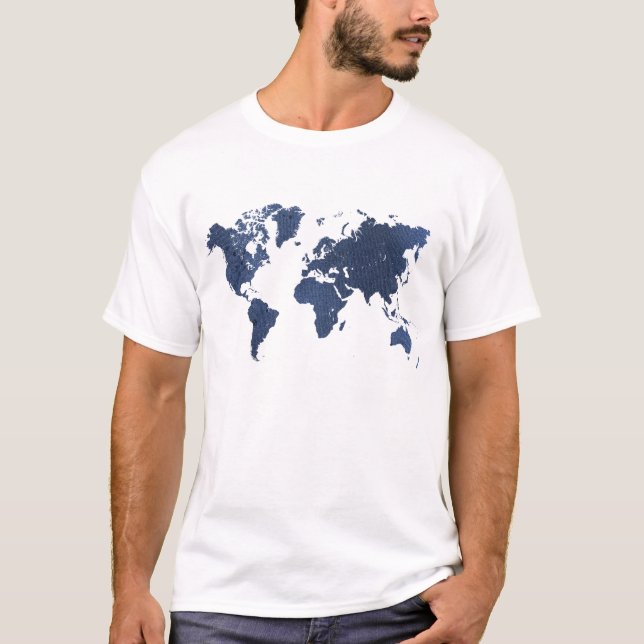 Blue Spray Painting World Map T-Shirt (Front)