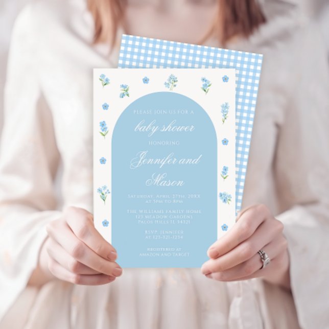Blue spring flower boho arch baby boy shower invitation (Creator Uploaded)