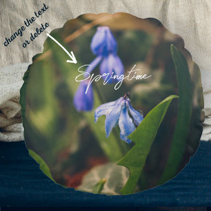 Blue Spring Flower Round Cushion