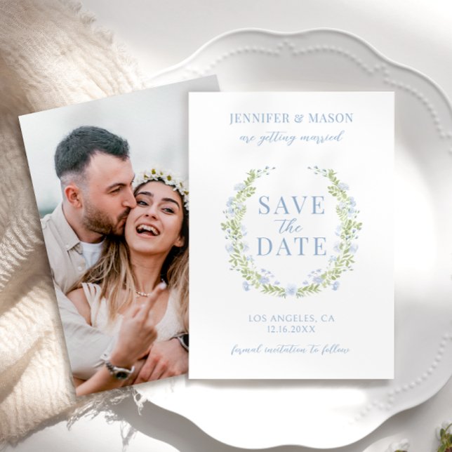 Blue spring flower Save the Date photo invitation (Creator Uploaded)