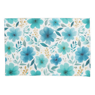 Blue Spring Flowers Blooming Watercolor Botanical Pillowcase