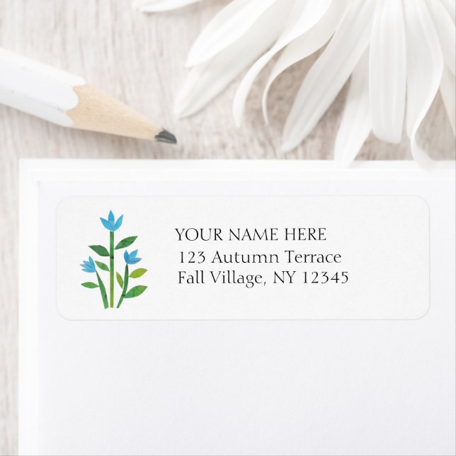Blue Spring Flowers Hand-Drawn Return Address Label (Insitu)
