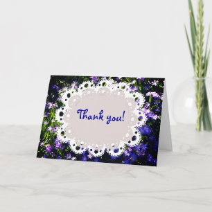 Blue Spring Flowers & White Doily Thank You Card