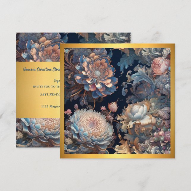 Blue Spring Garden Wedding Invitation (Front/Back)
