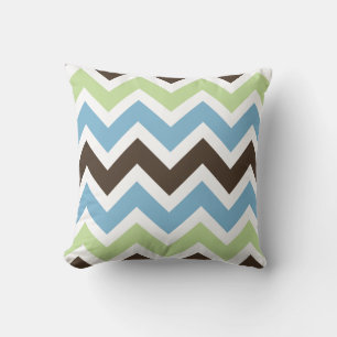 Blue, Spring Green, and Brown Chevron Pattern Cushion