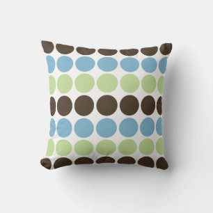Blue, Spring Green, Brown Retro Circles Pattern Cushion
