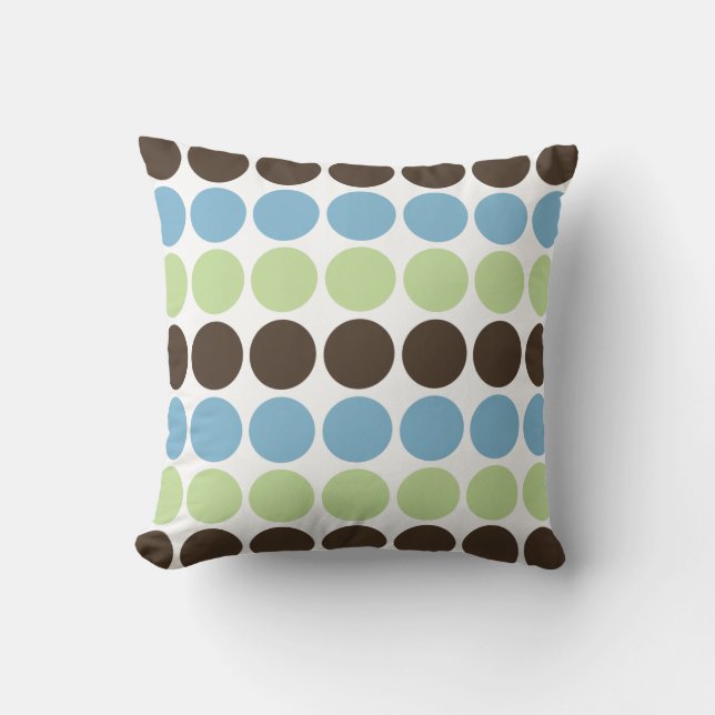 Blue, Spring Green, Brown Retro Circles Pattern Cushion (Front)