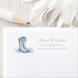 Blue Spring Rain Boots Baby Shower Return Address Label