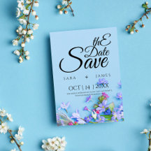 Blue Spring Save The Date wedding minimalist Card
