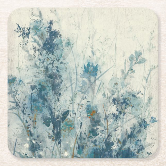 Blue Spring Square Paper Coaster (Front)