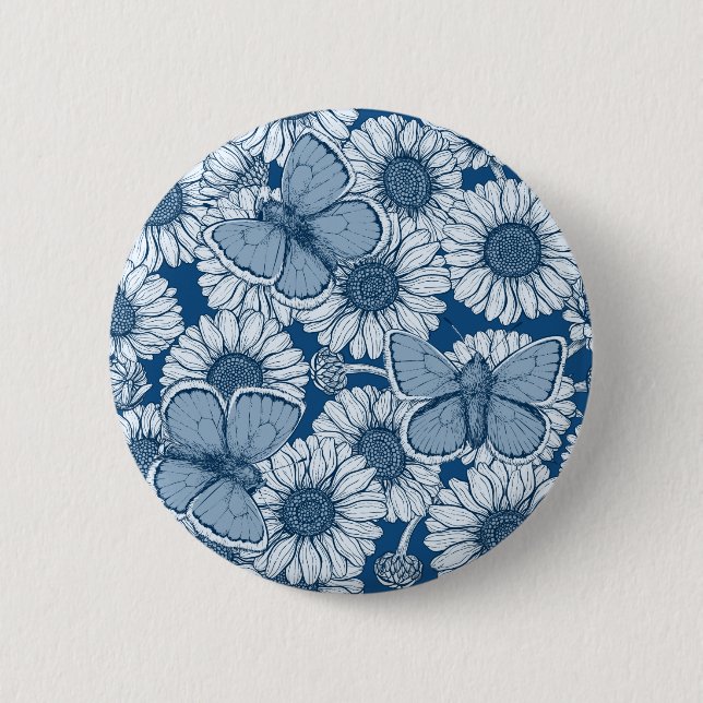 Blue spring, wild flowers, daisies 6 cm round badge (Front)