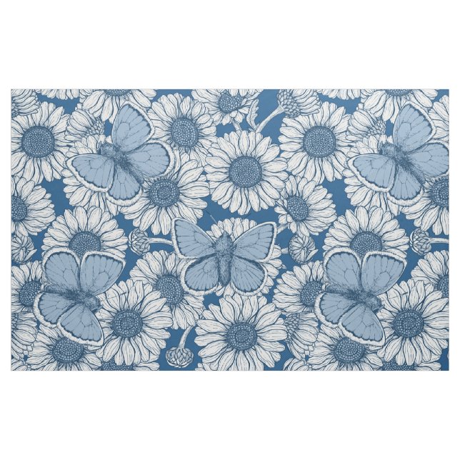 Blue spring, wild flowers, daisies fabric (Fat Quarter)