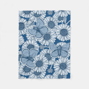 Blue spring, wild flowers, daisies fleece blanket