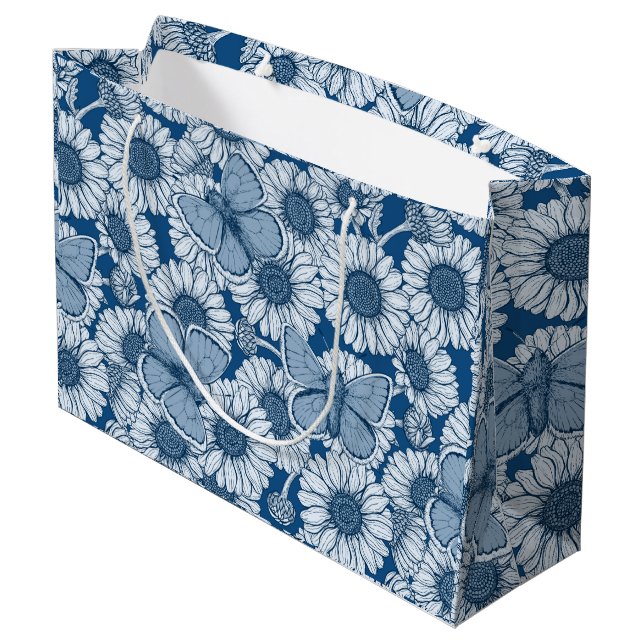 Blue spring, wild flowers, daisies large gift bag (Back Angled)