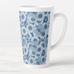 Blue spring, wild flowers, daisies latte mug