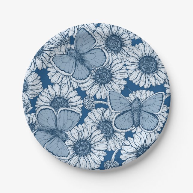 Blue spring, wild flowers, daisies paper plate (Front)