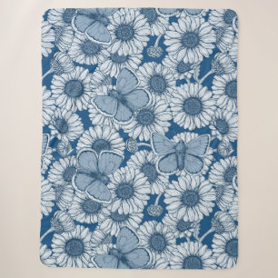 Blue spring, wild flowers, daisies sherpa blanket