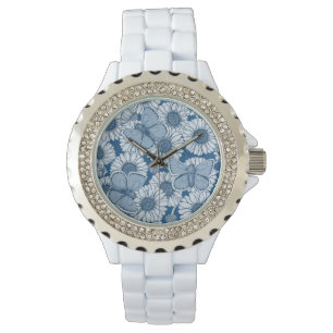 Blue spring, wild flowers, daisies watch
