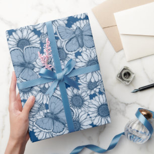 Blue spring, wild flowers, daisies wrapping paper