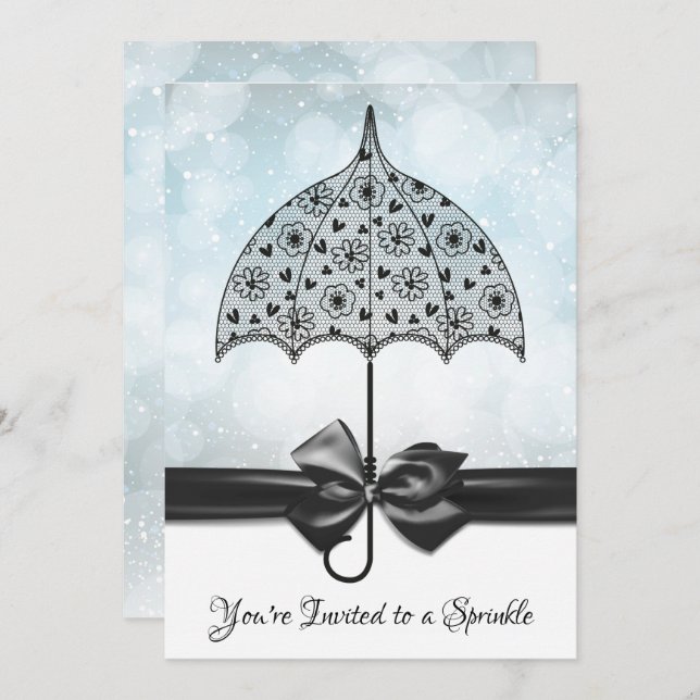 Blue Sprinkle Baby Shower  Black Lace Umbrella Invitation (Front/Back)