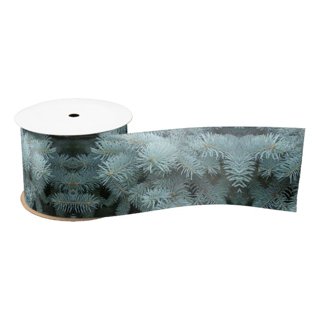 Blue spruce grey evergreen needle tree satin ribbon (Spool)