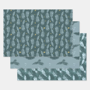 Blue Spruce Wrapping Paper Flat Sheet Set of 3