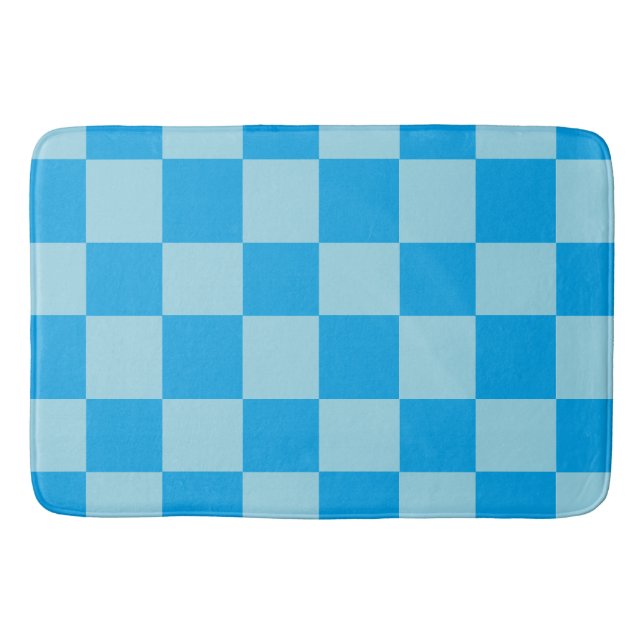 Blue square blocks geometric bath mat (Front)