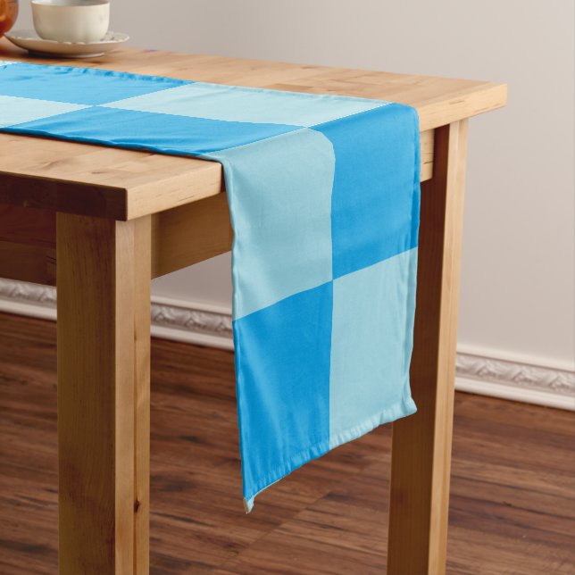 Blue square blocks geometric medium table runner (In Situ)