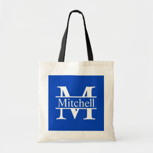 Blue Square CB LF Monogrammed Tote Bag