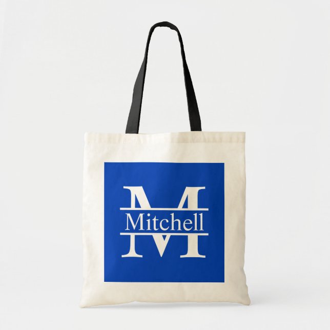 Blue Square CB LF Monogrammed Tote Bag (Front)