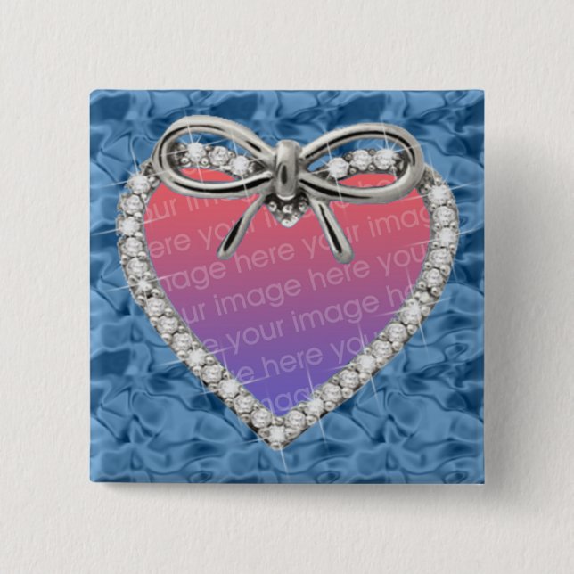 Blue Square Diamond Heart Frame Button (Front)