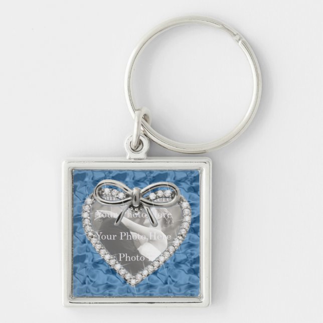 Blue Square Diamond Heart Frame Keychain (Front)