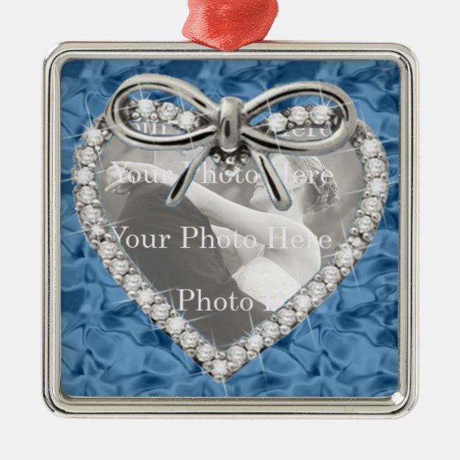 Blue Square Diamond Heart Frame Ornament . (Front)