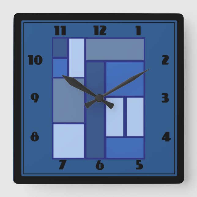 Blue Square Geometric - Emotion Form and Colour Wall Clock (Front)