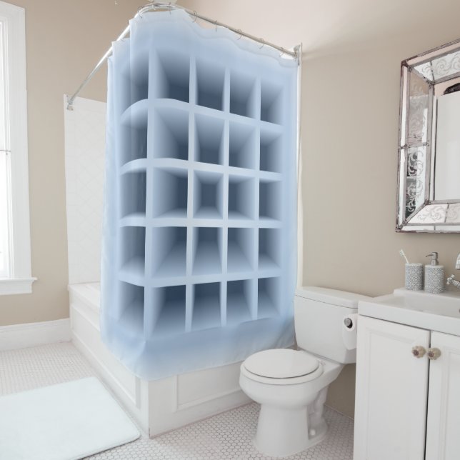 blue square holes pattern shower curtain (In Situ)