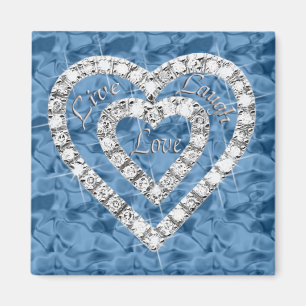 Blue Square Live Laugh Love Diamond Heart Magnet