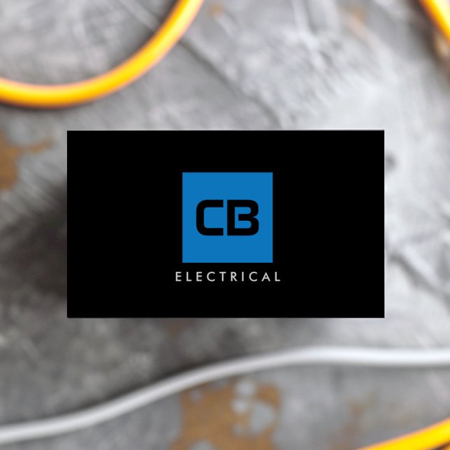 Blue Square Monogram Construction, Electrical Business Card (Creator Uploaded)
