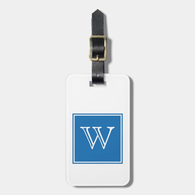 Blue Square Monogram Luggage Tag (Front Vertical)