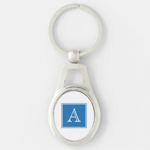 Blue Square Monogram Metal Keychain