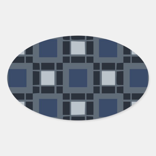 Blue Square Pattern Oval Sticker (Front)