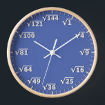 Blue Square Root Clock Math Mathematics Clock<br><div class="desc">square root clock, fun math wall clock, mathematics student classroom time, maths teacher class hours, number geek nerd humour, squareroot calculation school lesson, calculating calculations sums,  numbers, elementary primary secondary school, high school college university</div>