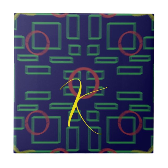 Blue Squares Geometric Ceramic Tile (Front)