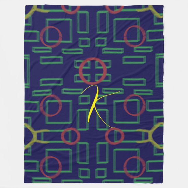 Blue Squares Geometric  Fleece Blanket (Front)